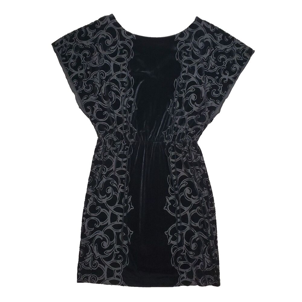WHBM Black Burnout Velvet Mini Dress Flutter Sleeve Whimsigoth Fairy Grunge
